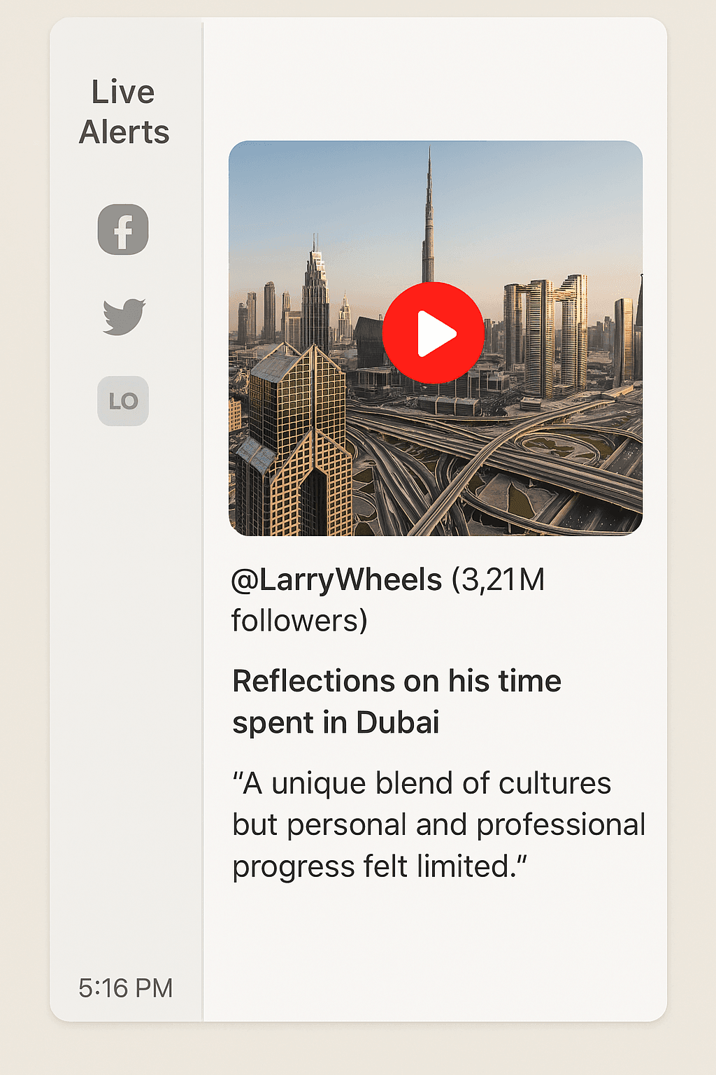 illustration of live or real time alerts of news and social media mentions sent to client devices